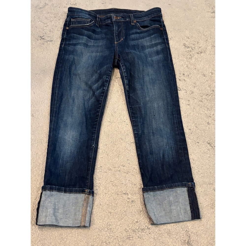 Joes Jeans Womens 28 Dark Wash Cropped Straight Leg Cuffed Denim Indigo Blue
